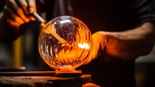 arafed glass ball being blown by a blow torch. generative ai.