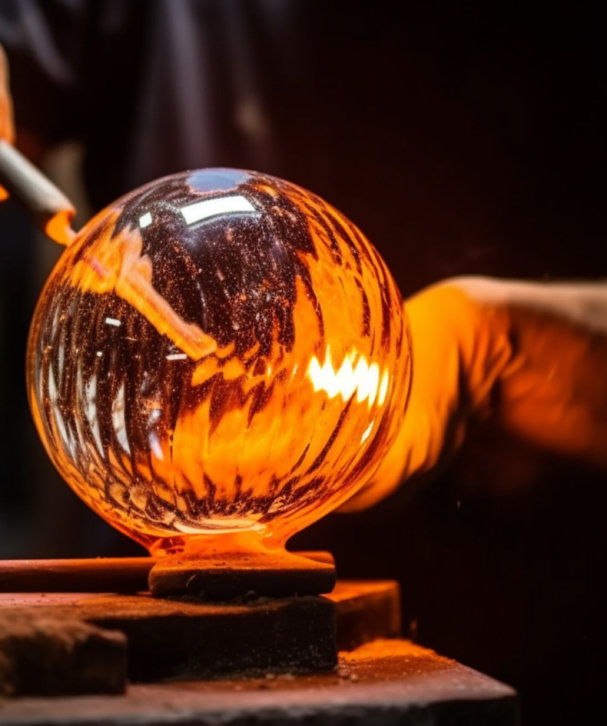arafed glass ball being blown by a blow torch. generative ai.