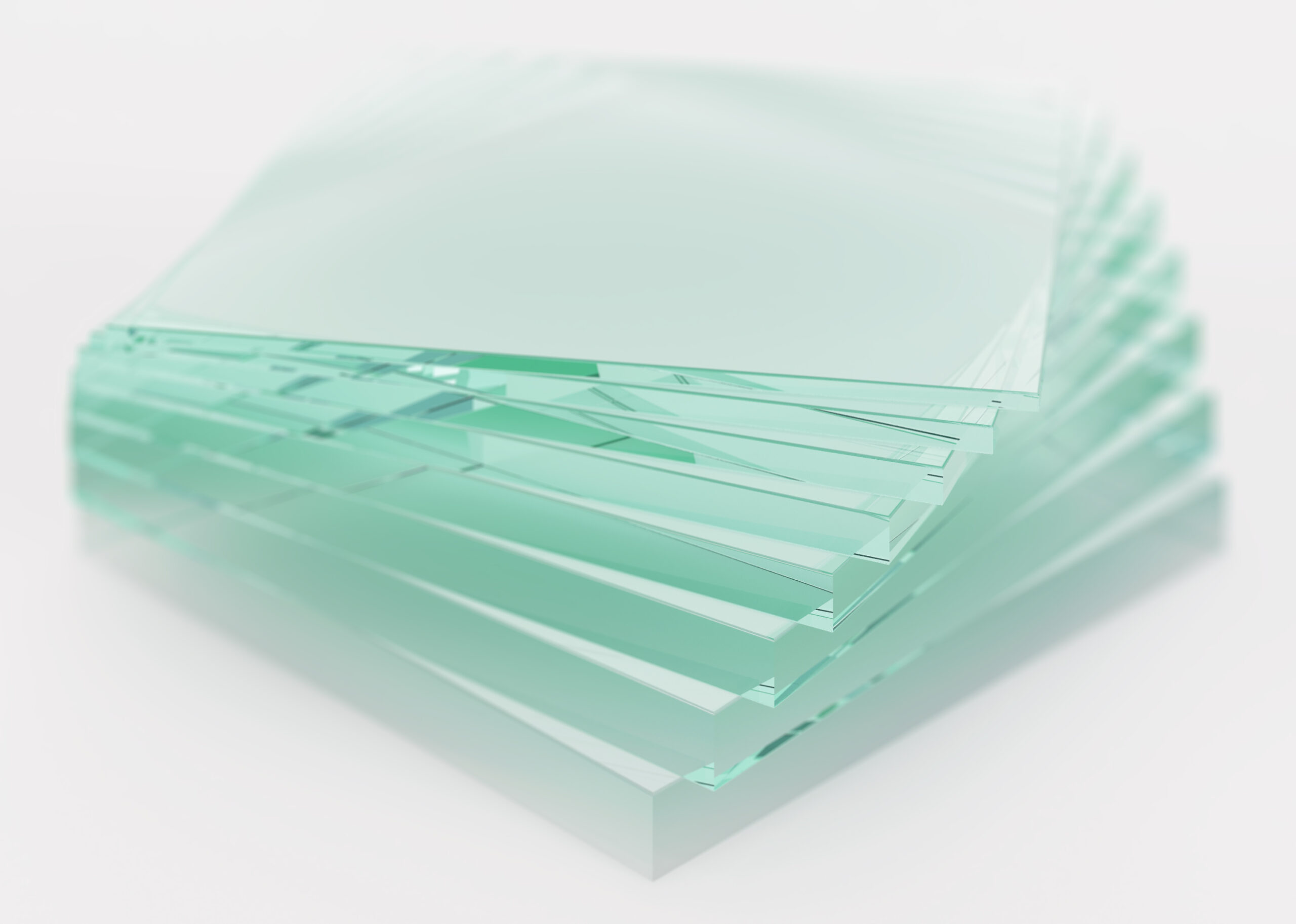 Set of glass plates. The thickness of the transparent glass. 3D rendering.